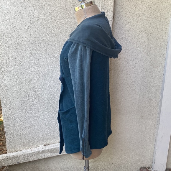 Free People teal wool blended waterfall wrap hoodie zippered front chic jacket - Picture 9 of 16